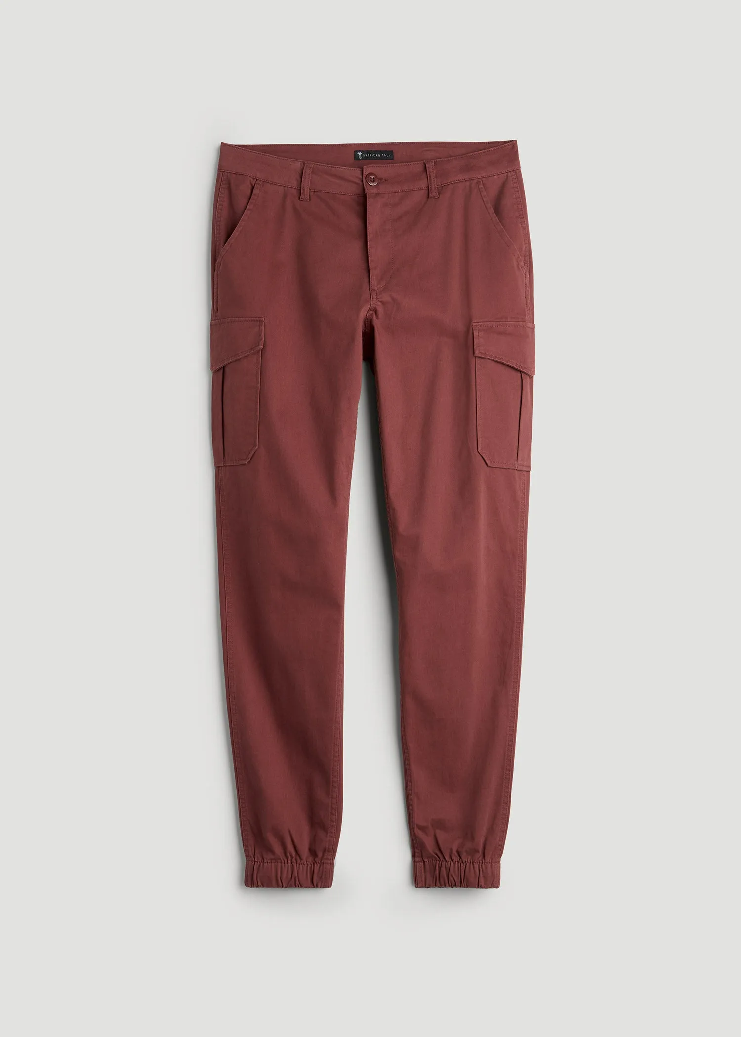 TAPERED-FIT Stretch Cotton Cargo Jogger Pants for Tall Men in Intense Rust