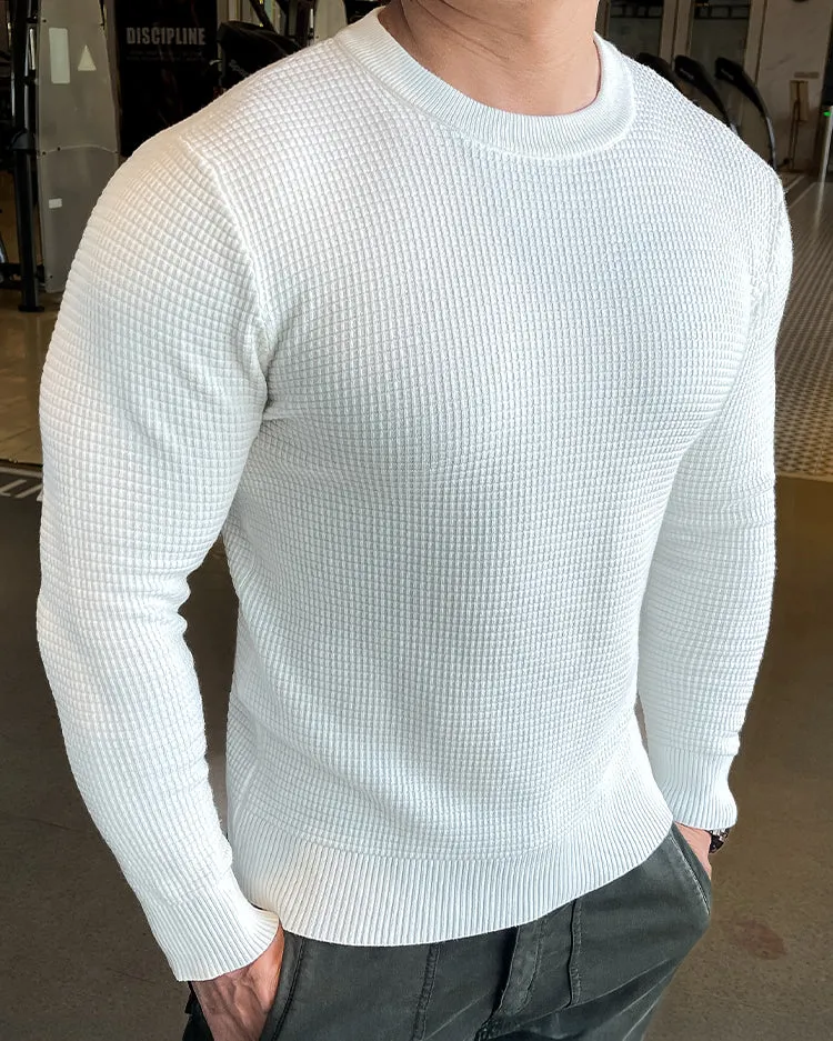 Textured Knit Crew Neck Long Sleeve Sweater