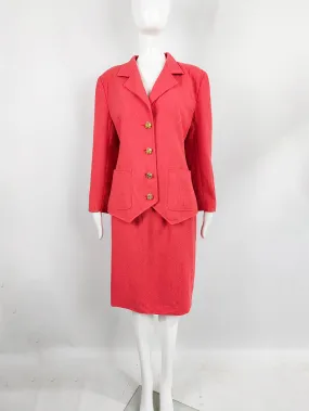 Valentino Vintage Womens Coral Pink Bouclé Tweed Skirt Suit, 1980s