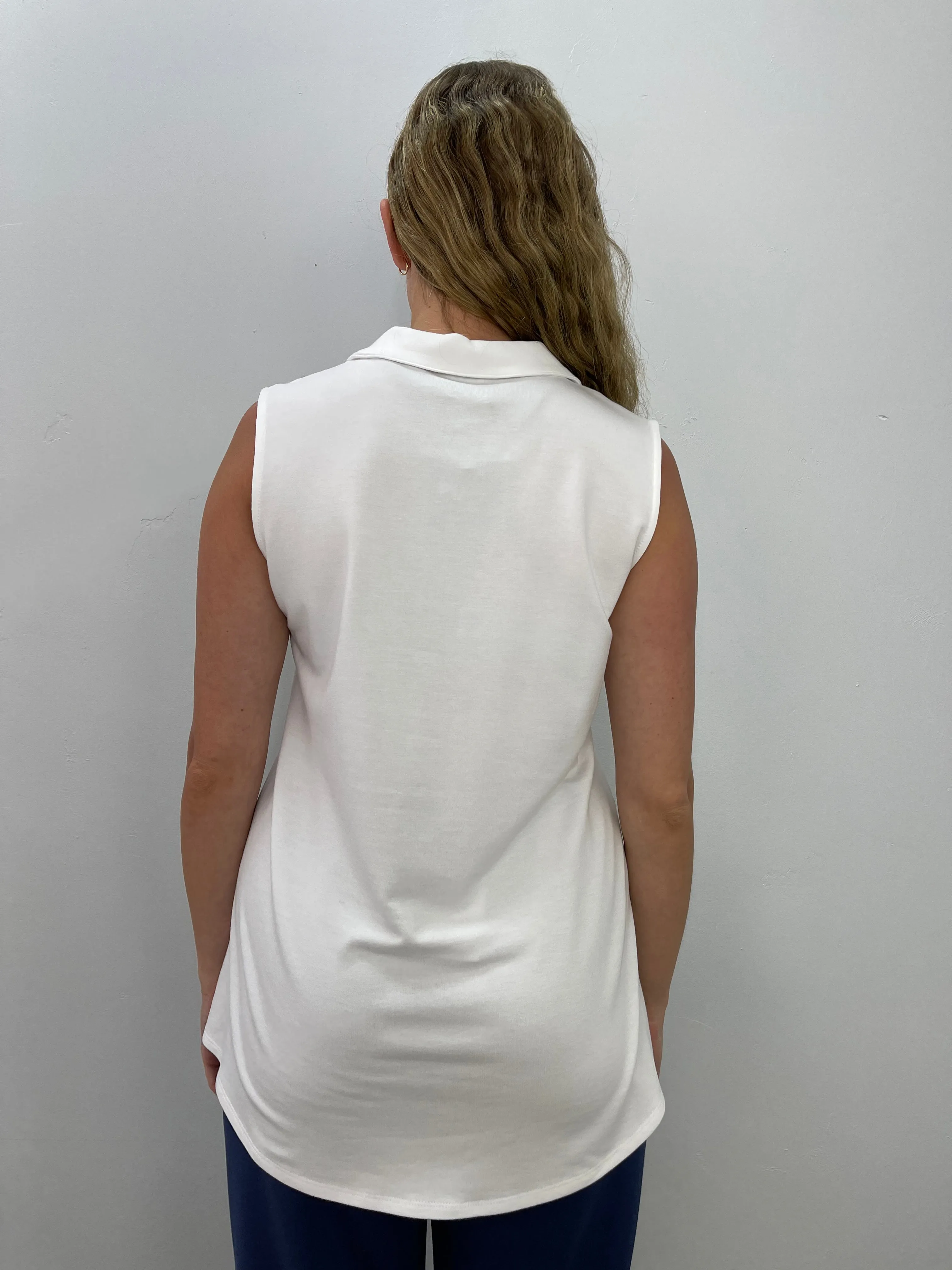 White Bamboo Button Down Placket Sleeveless Tunic