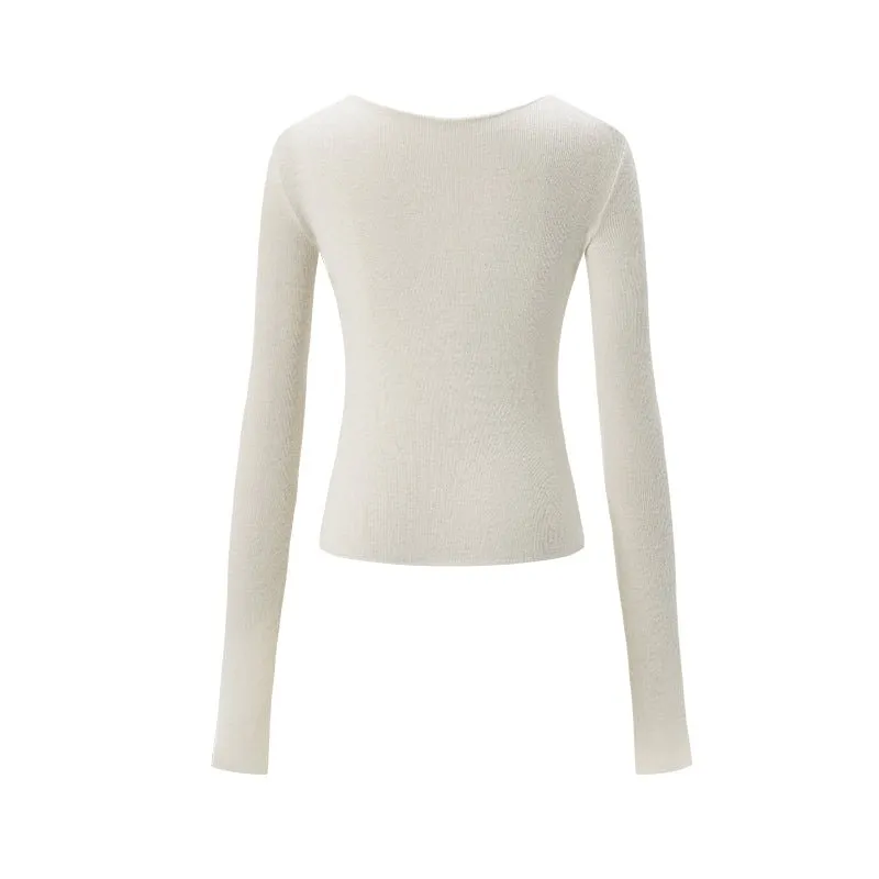 White Twisted Henley Collar Knitwear Top