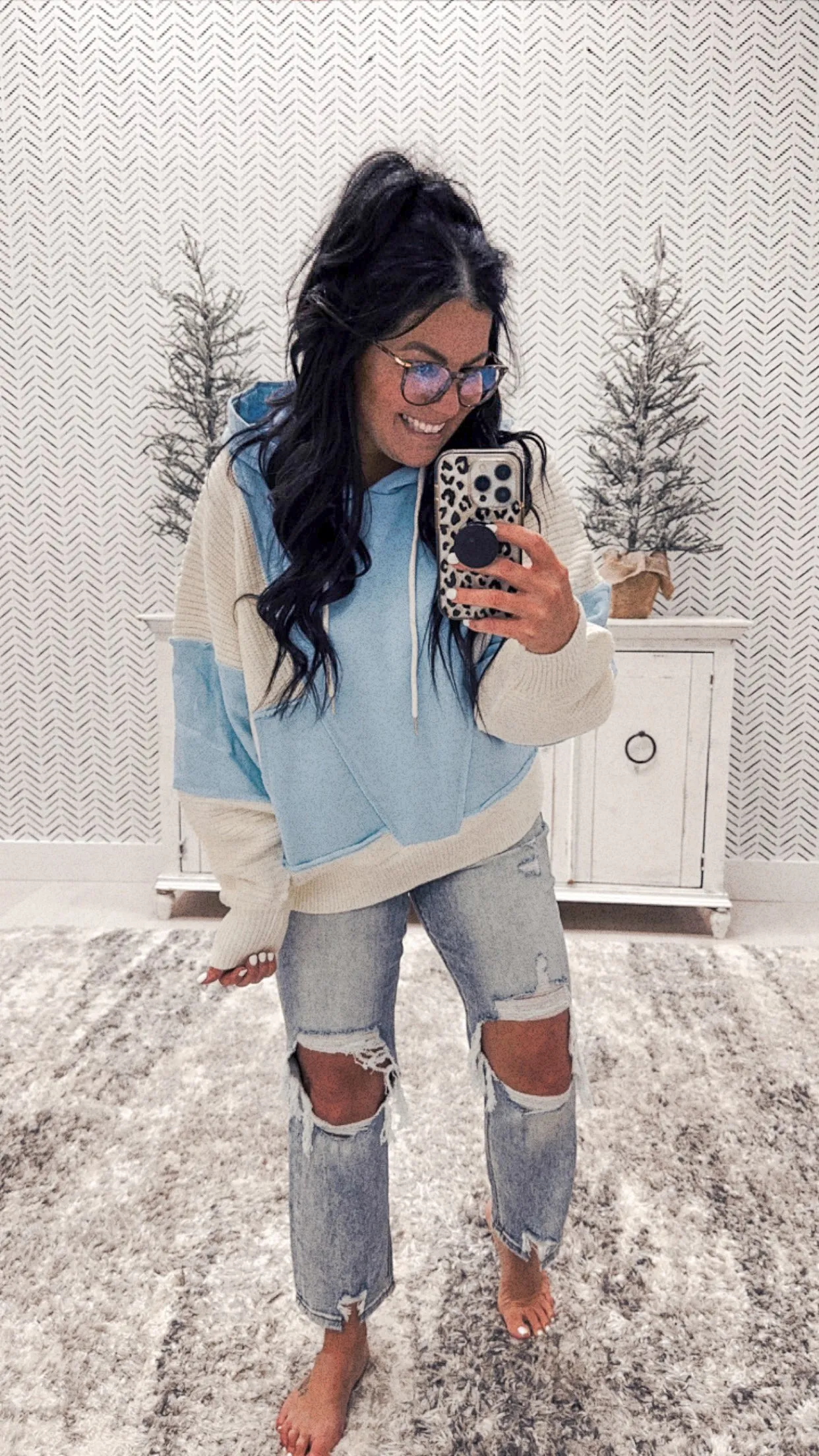 Winter Blue/Ivory Color Block Brooklyn Hoodie Pullover