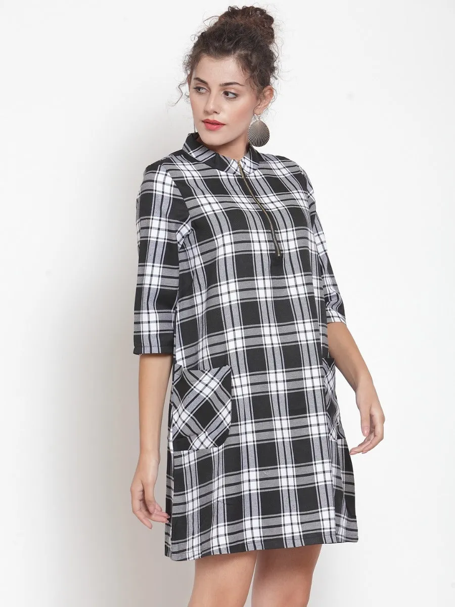 Women Checked Black Tunic