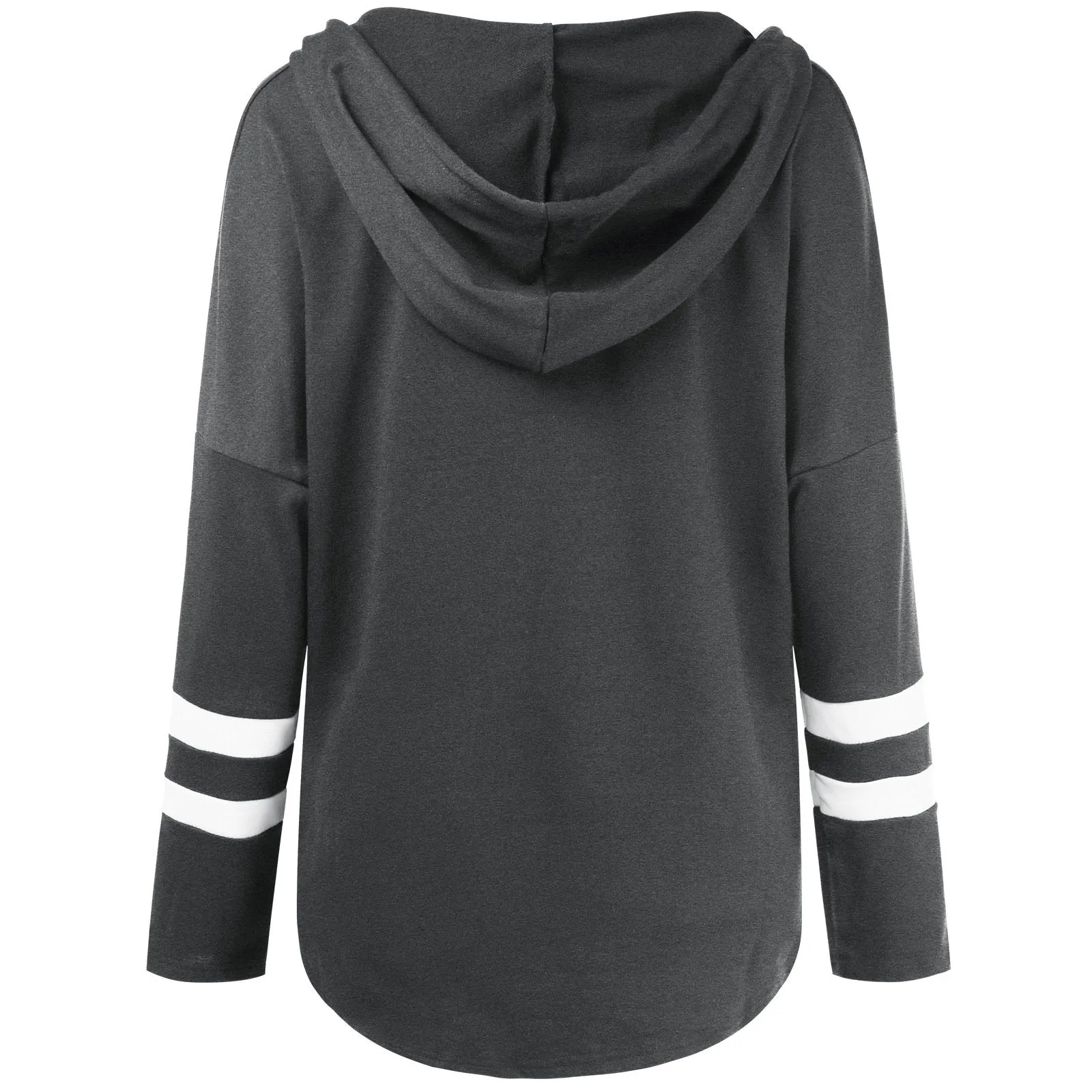 Women v neck stripe prined sleeve pullover hoodie sweatshirt