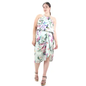 Women's Halter Neck Floral Midi Dress,Light Green