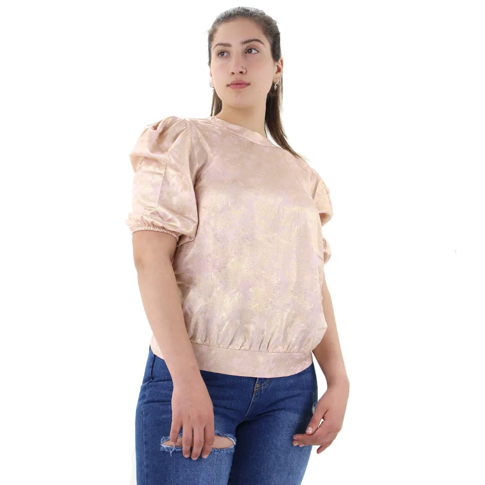 Women's Mettalic Puff Sleeve Top,Light Pink