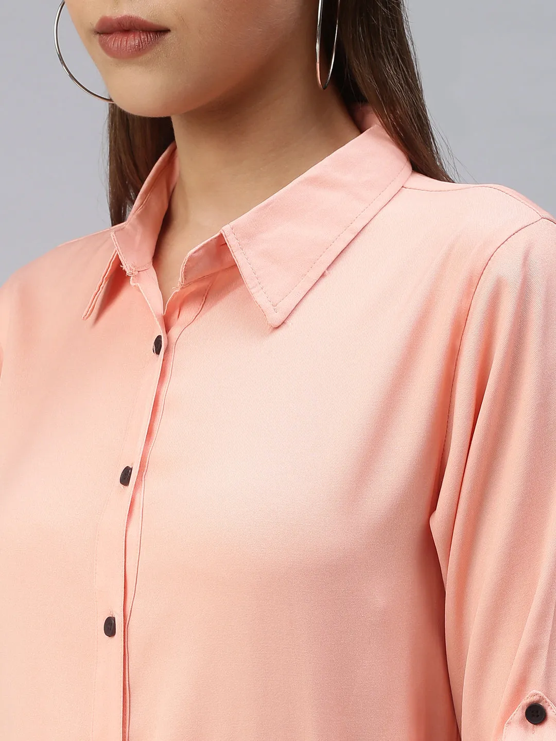 Women's Peach Solid Shirt Dress