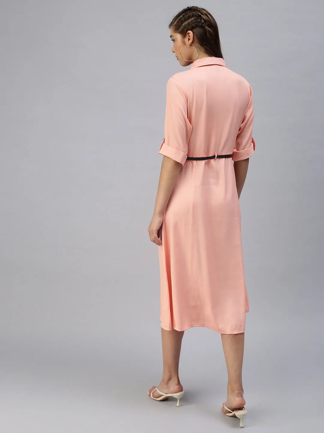 Women's Peach Solid Shirt Dress