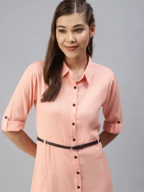 Women's Peach Solid Shirt Dress