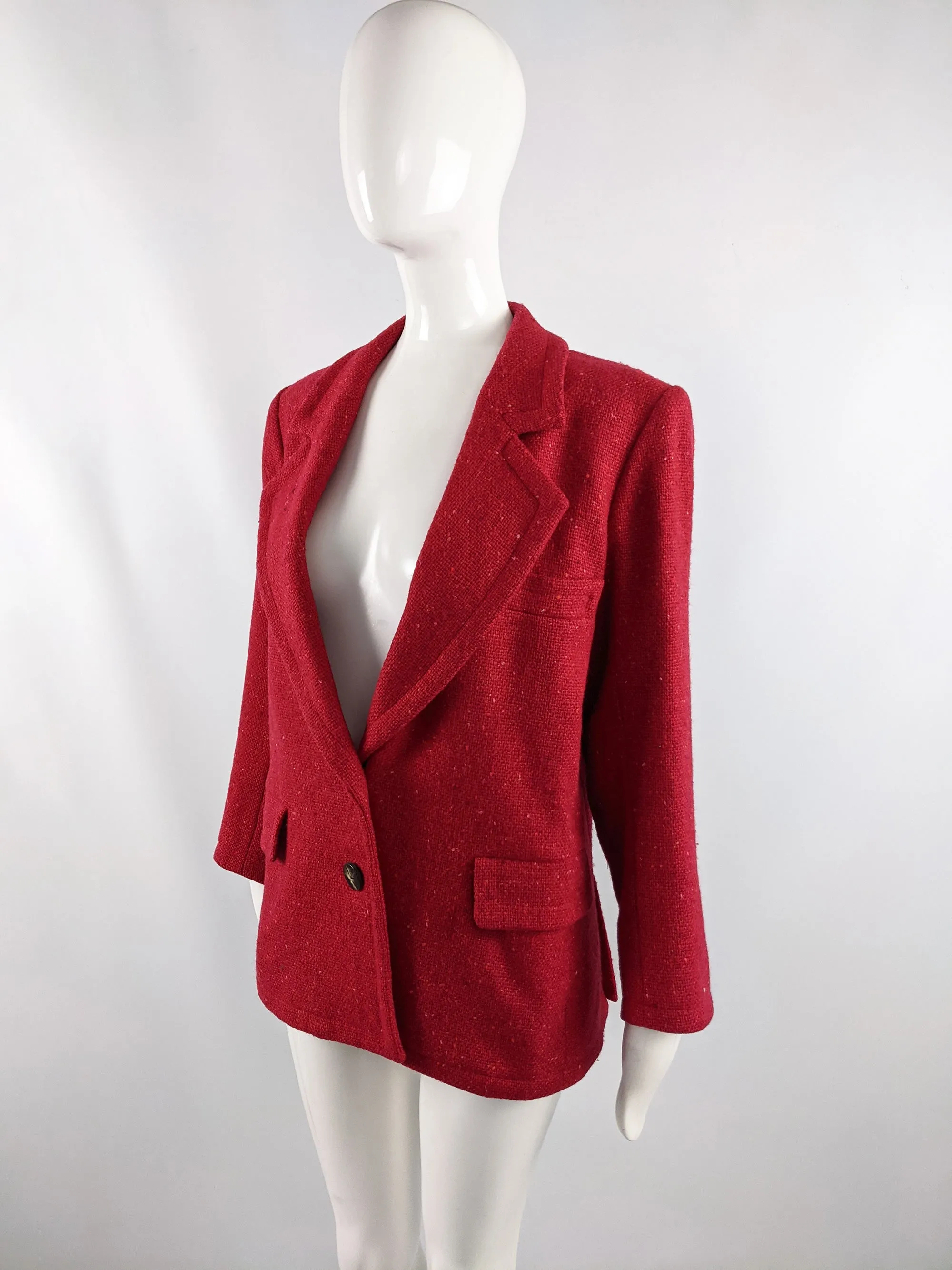 Womens Vintage Shoulder Padded Tweed Jacket, 1980s