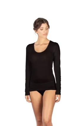 Wool & Silk Long Sleeve Top Black