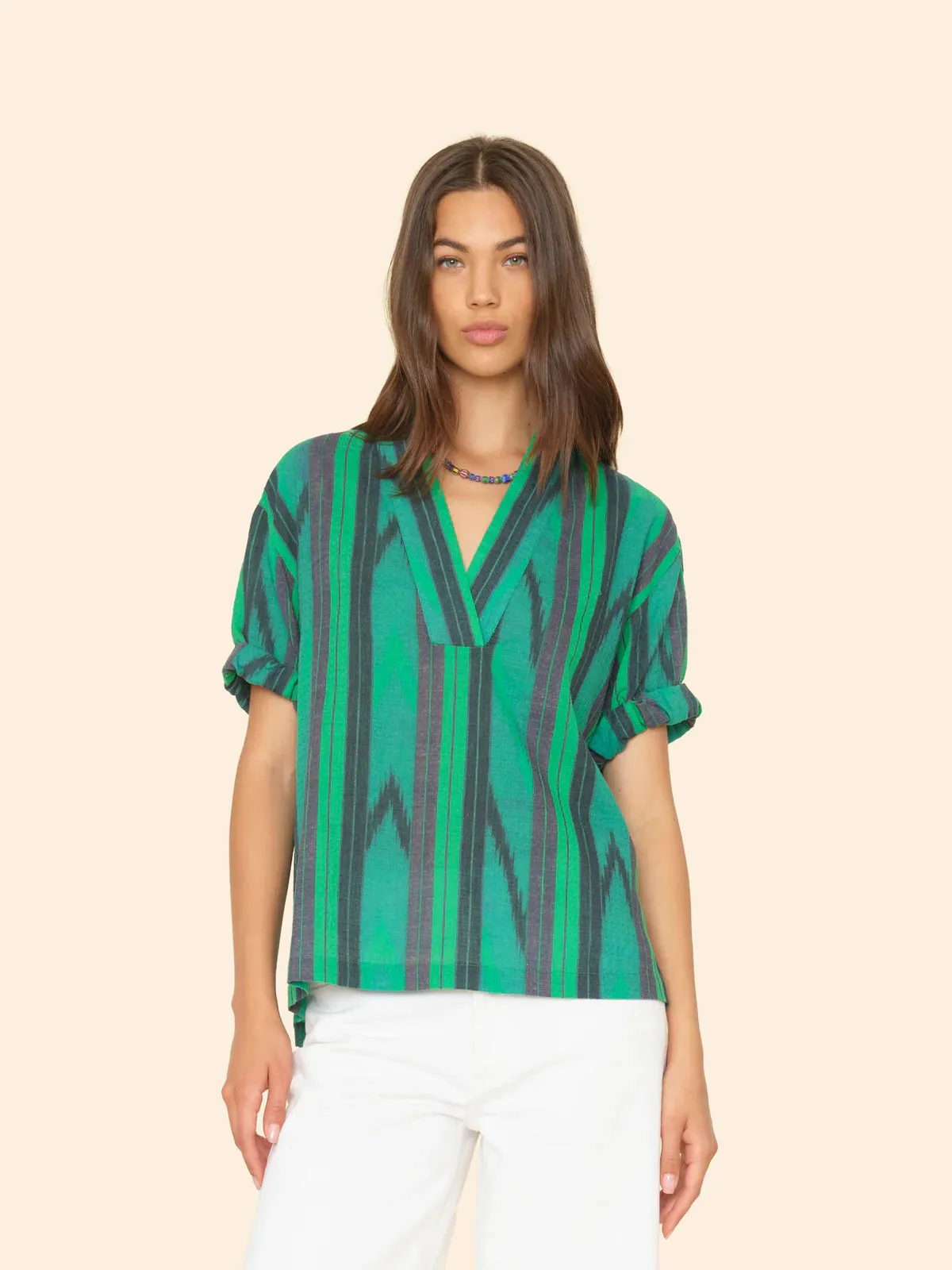 Xix5cdp001 Green Stripe Popover Top