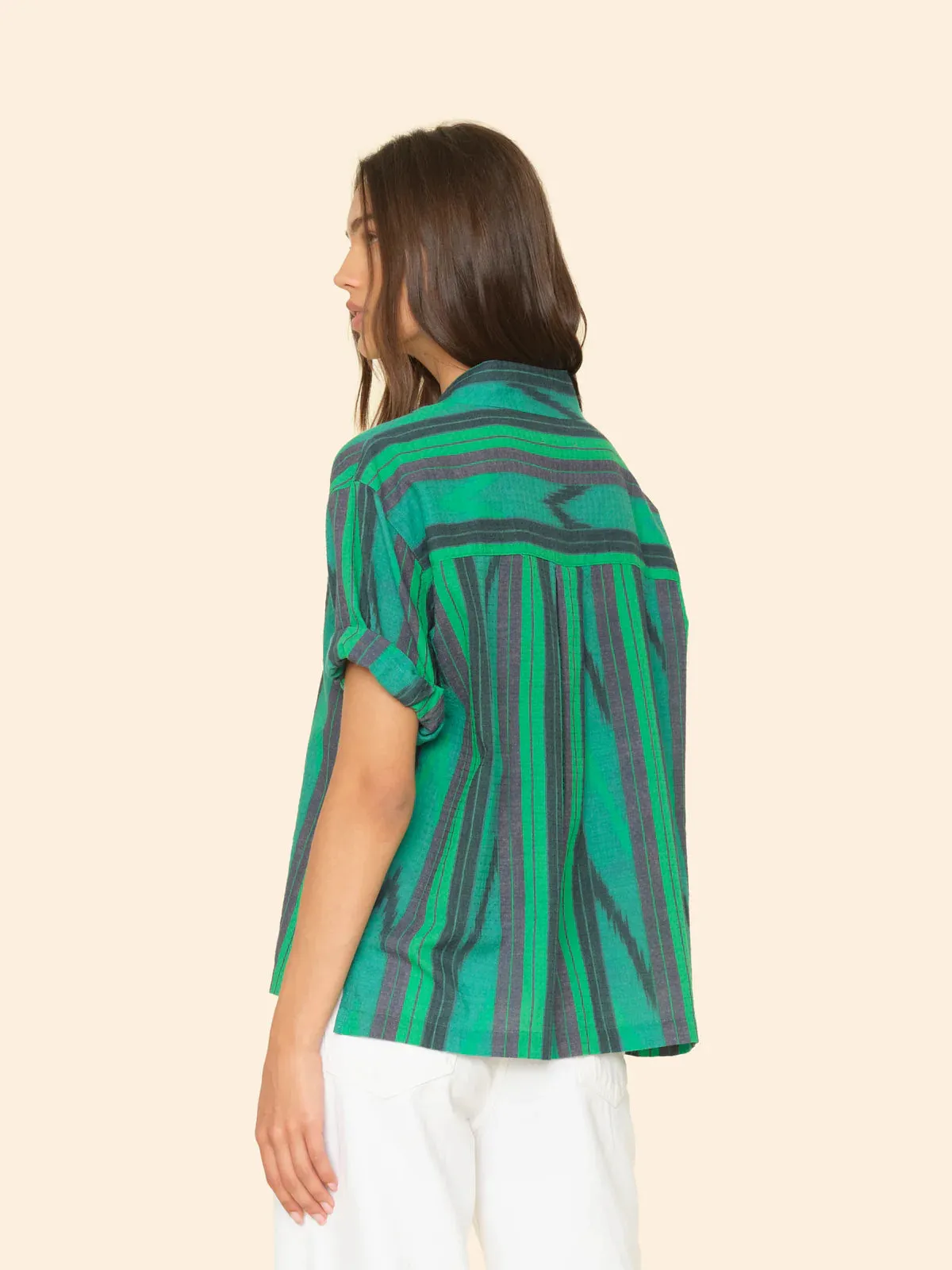 Xix5cdp001 Green Stripe Popover Top